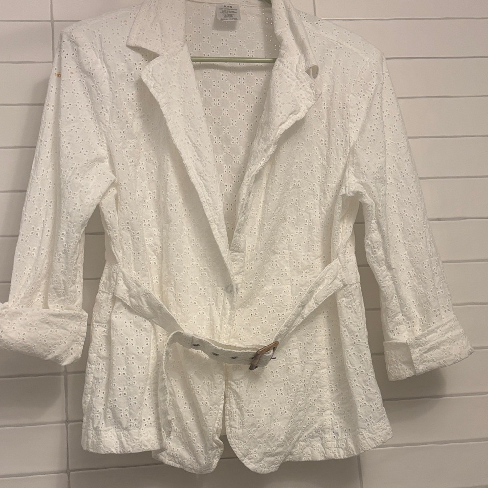 White Women's Belted Blazer Jacket